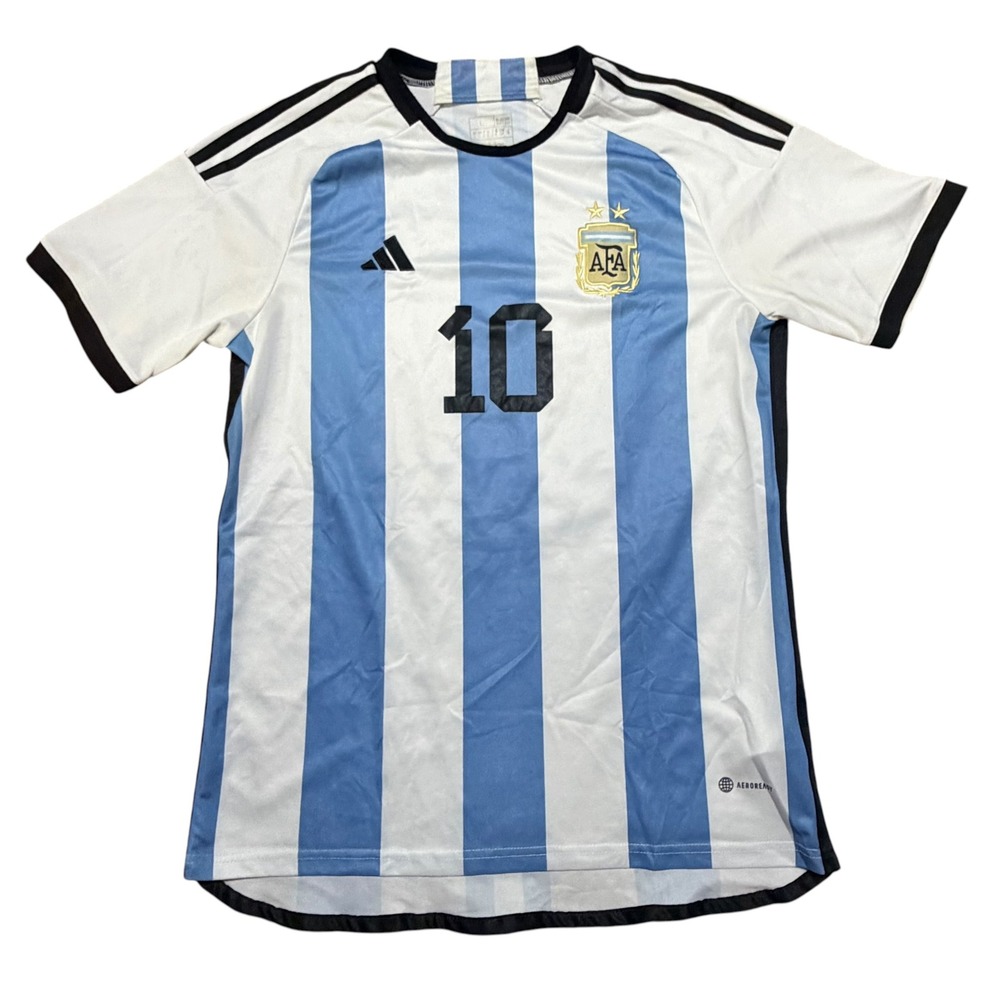 Adidas Argentina Messi 10 Soccer Jersey Mens Large Blue White Striped Polyester